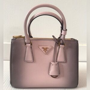Prada Galleria Small Double Zip Tote Saffiano Lux Gradient Alabaster Pink